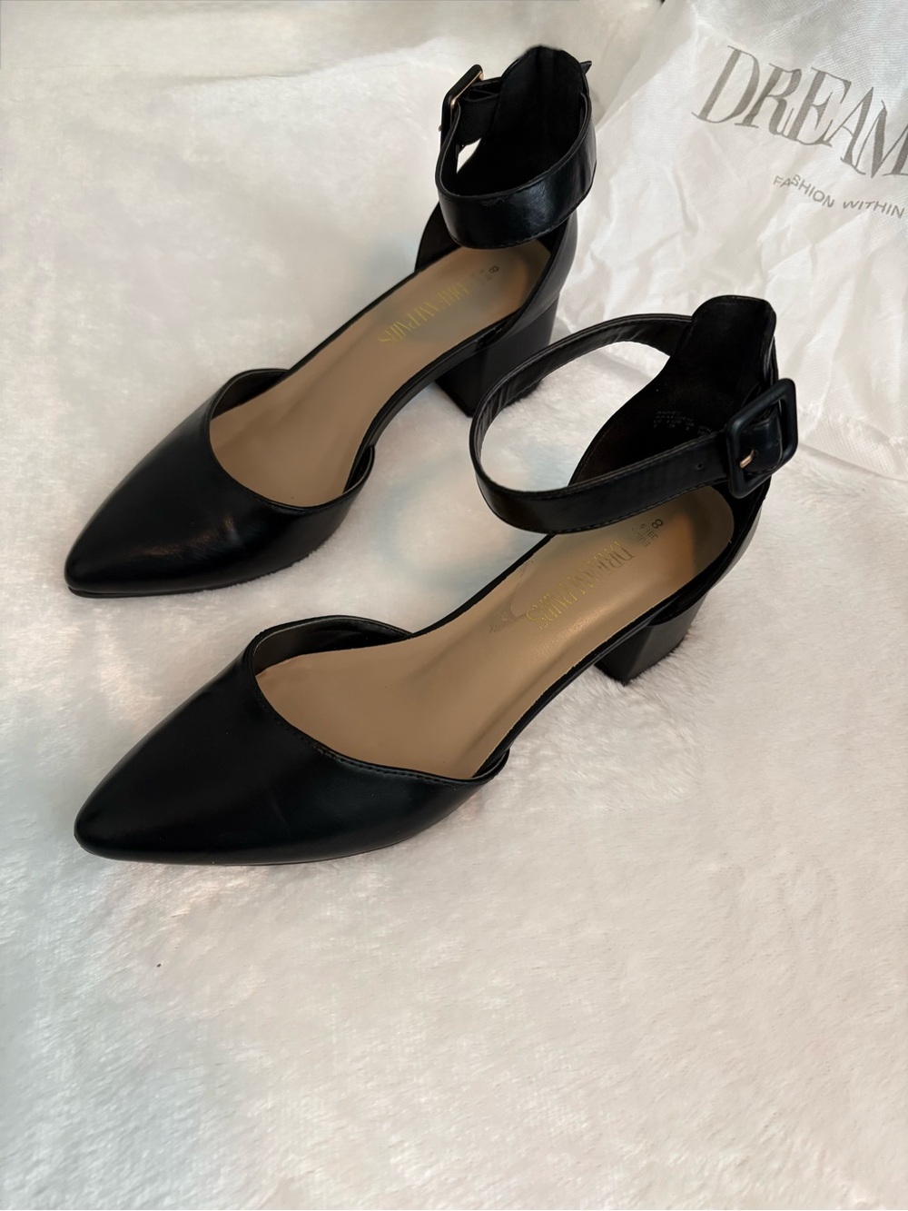 Dream Pairs Black Pointed-Toe Ankle Strap Block Heels